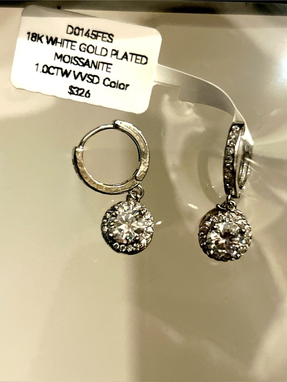 18K White Gold Plated Moissanite Drop Earrings - White